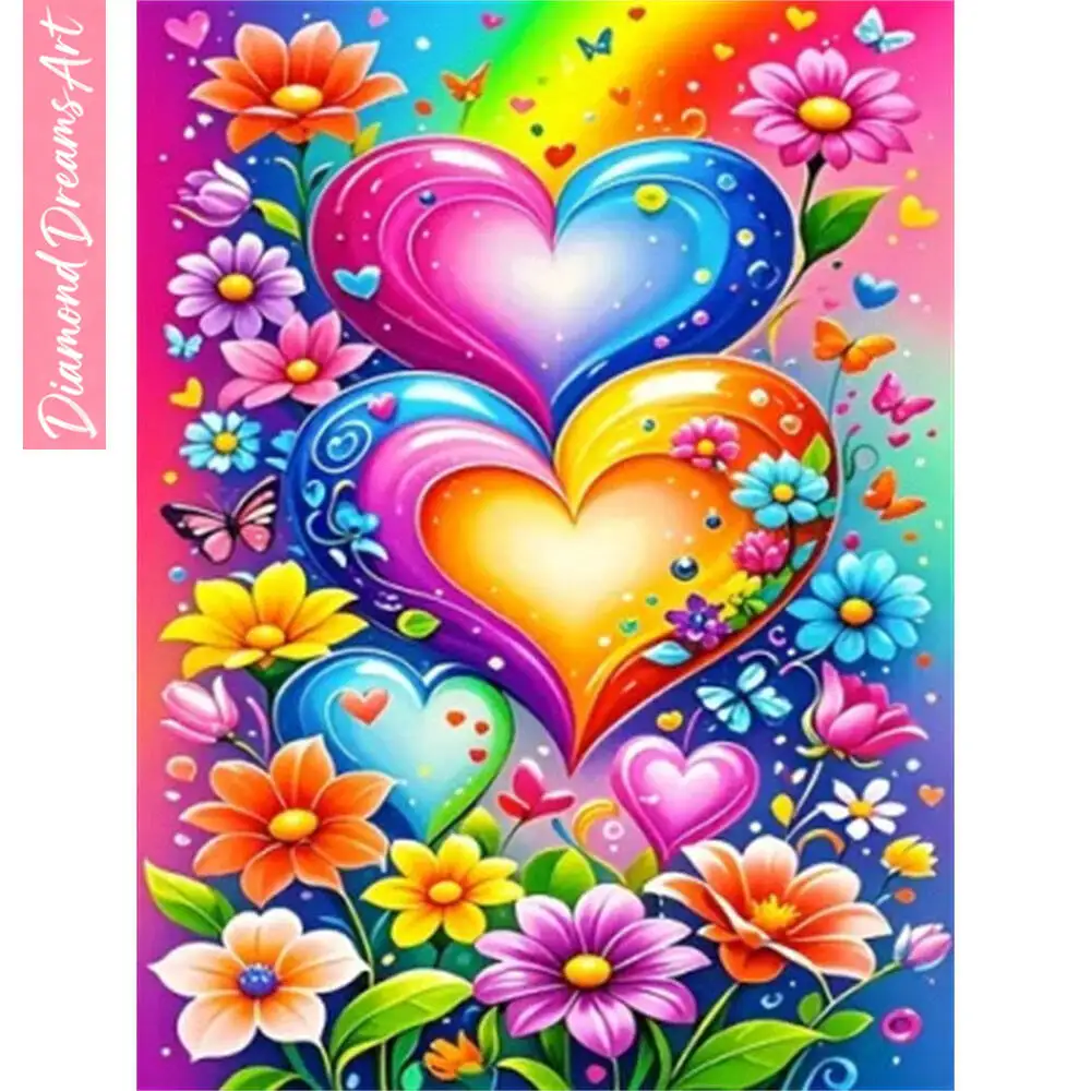 Neuheiten Diamant-Malerei Blumen-Landschaft 5D Voll-Drill Strass-Mosaik-Kunst Liebesherz Handgemachtes Geschenk, Rahmenlos