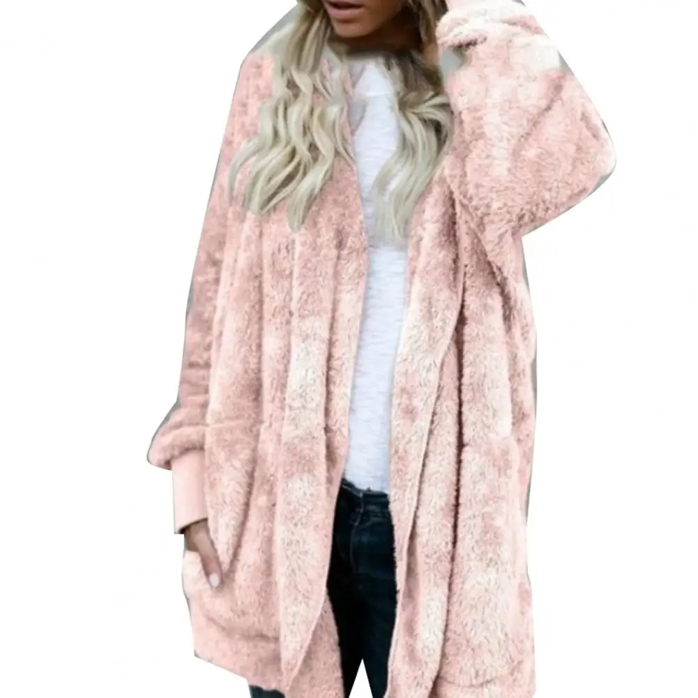 Double Fleece Cardigan Jacket Women Solid Color Long Sleeve Plush Warm Hooded Lady Jacket Autumn Winter Oversized Outerwear Coat