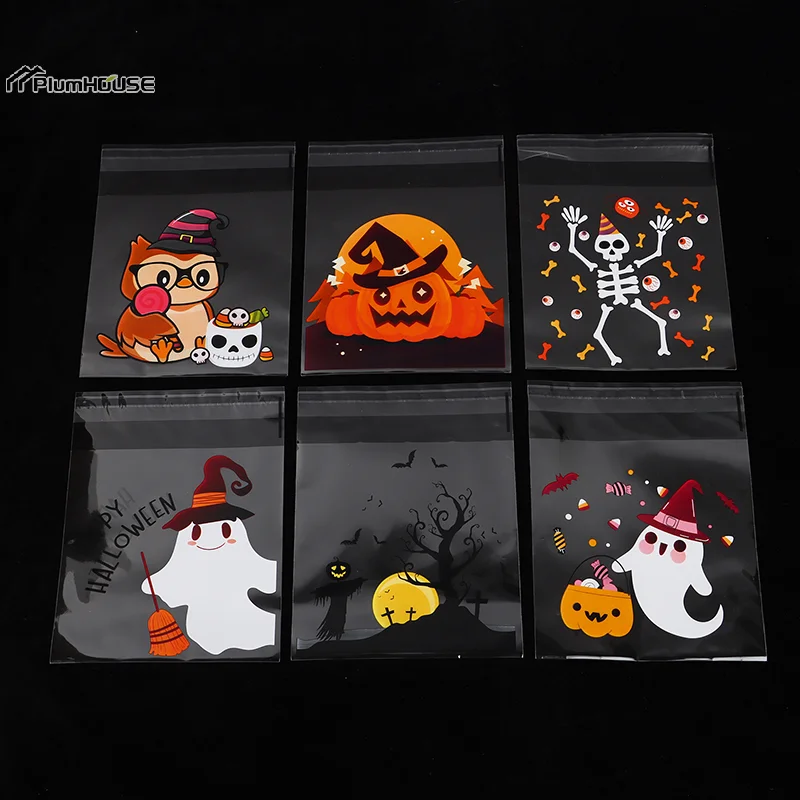 50Pcs 6-In-1 Halloween Candy Packaging Bag Ghost Festival Party Gift Self Sealing Bag Trick Or Treat Halloween Snack Gift Bags