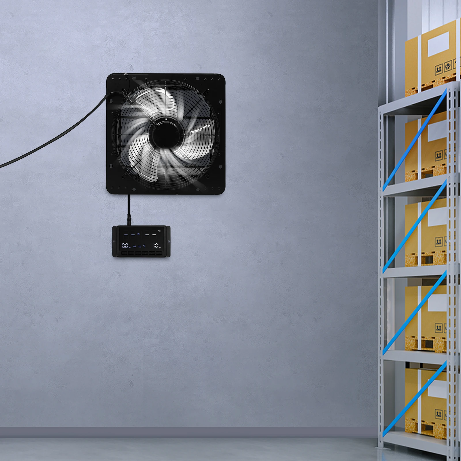 

14-Inch Wall-Mounted Exhaust Fan, Ventilation and Cooling Fan, with Temperature Humidity Controller, 10-Speed Adjustable, Black