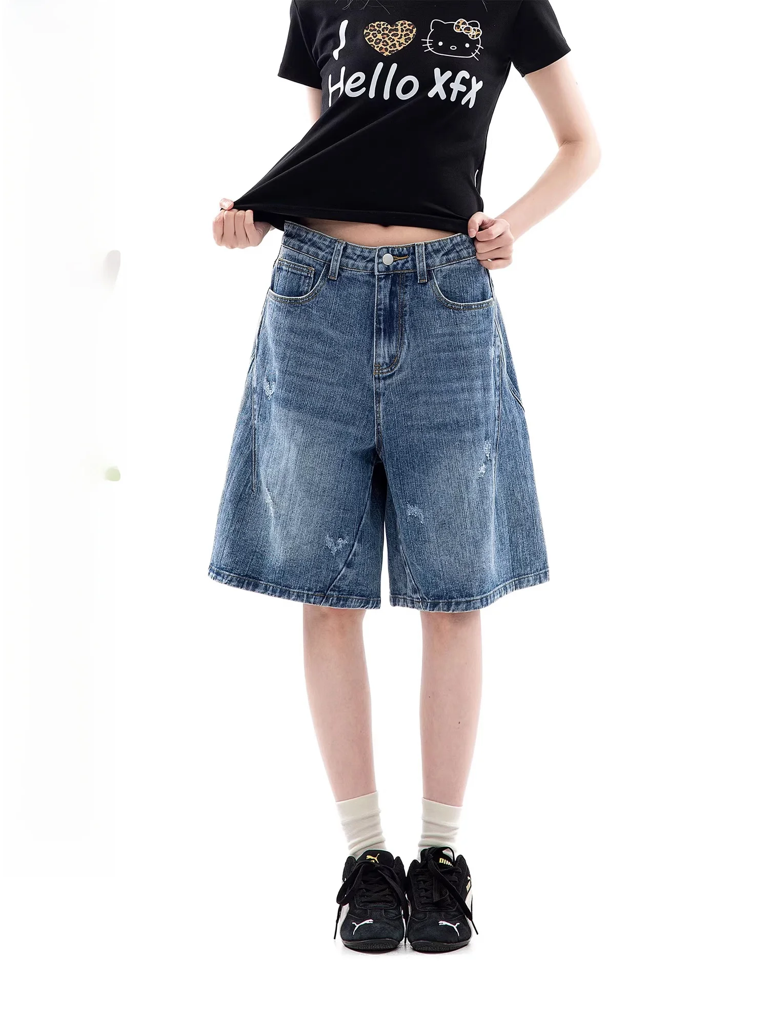 

Женские летние джинсовые шорты в американском ретро-стиле, тонкие, широкие, свободного кроя, повседневные, дышащие, удобные, с высокой талией