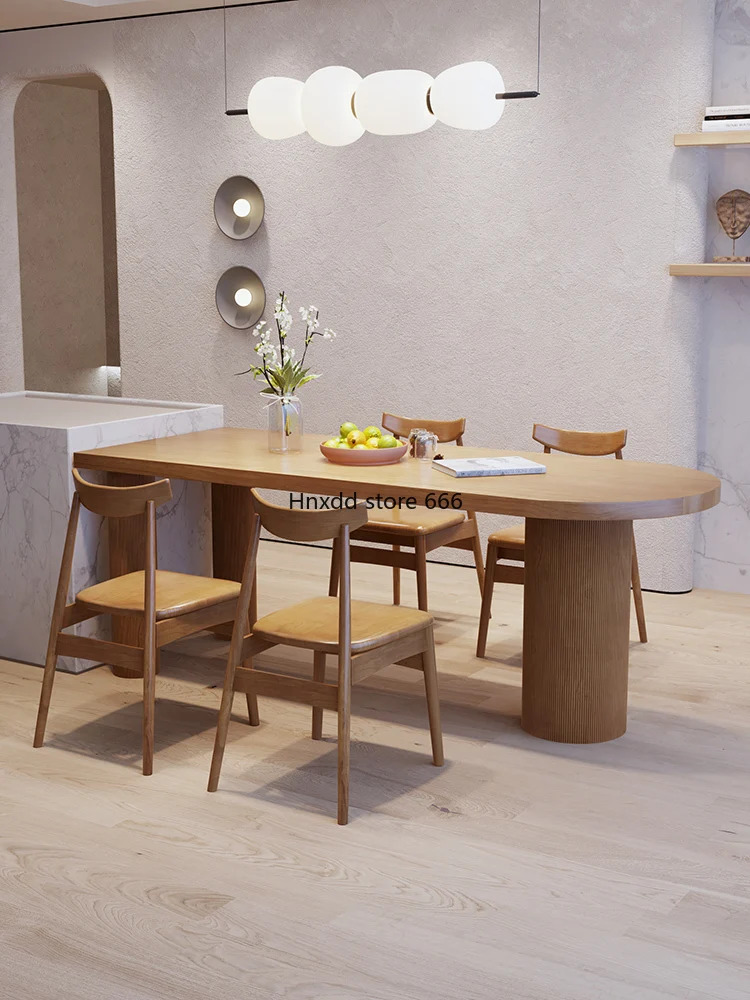 Nordic solid wood island dining table integrated household small apartment semi-round against the wall