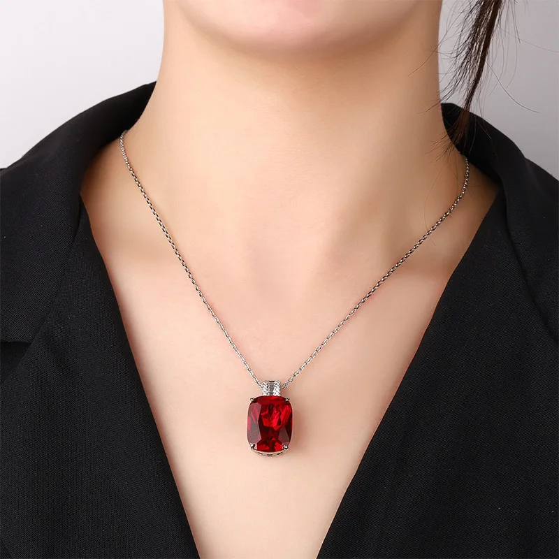 Elegant Solitaire Style Pendant Necklaces Red Orange Blue Purple Embellished with Sparkling Zirconia for Women's Fashion Jewelry