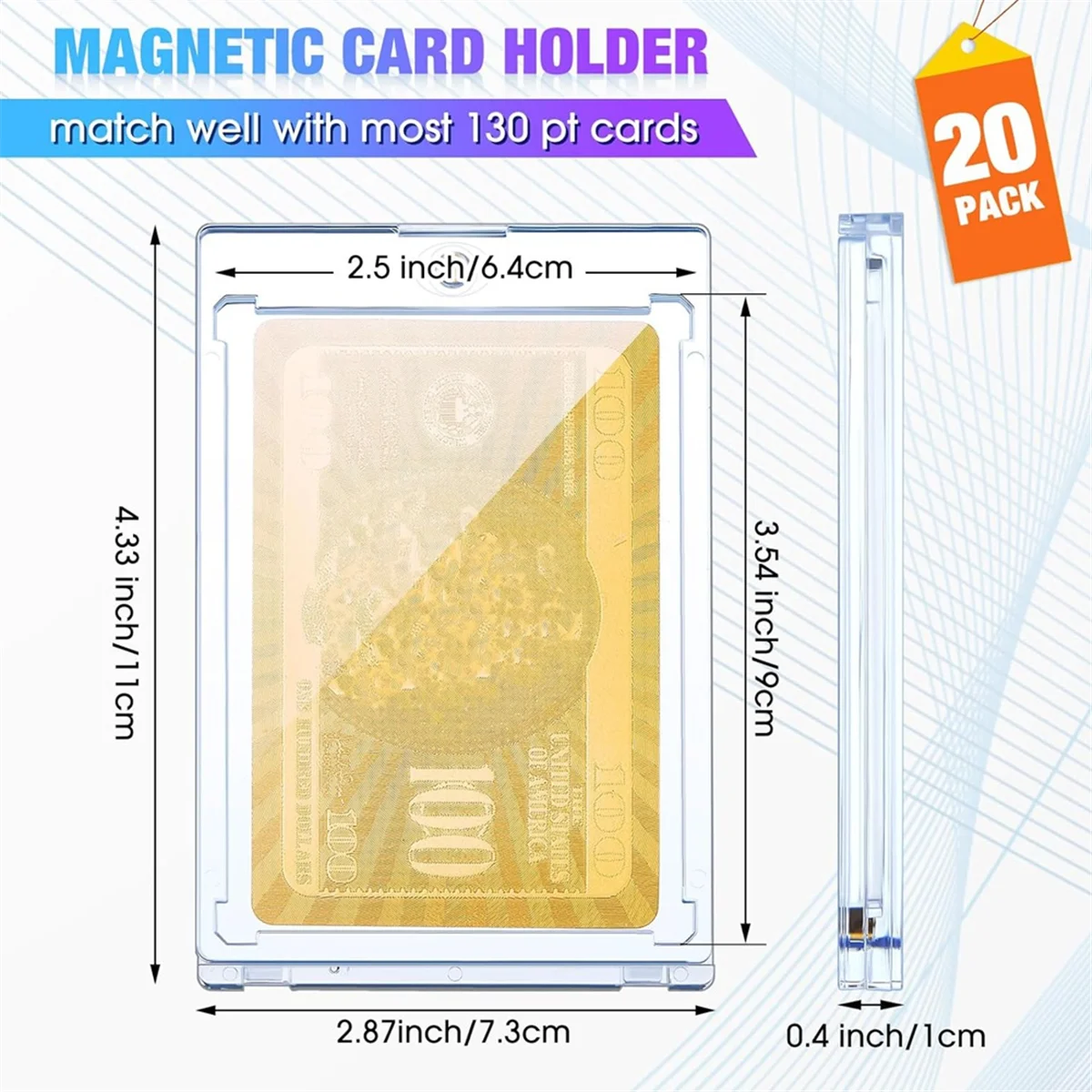 20Pcs 130 Pt Acrylic Magnetic Card Holders 2.5x3.54 Inch One Touch Card Holder for Sports Baseball Trading Card Storing