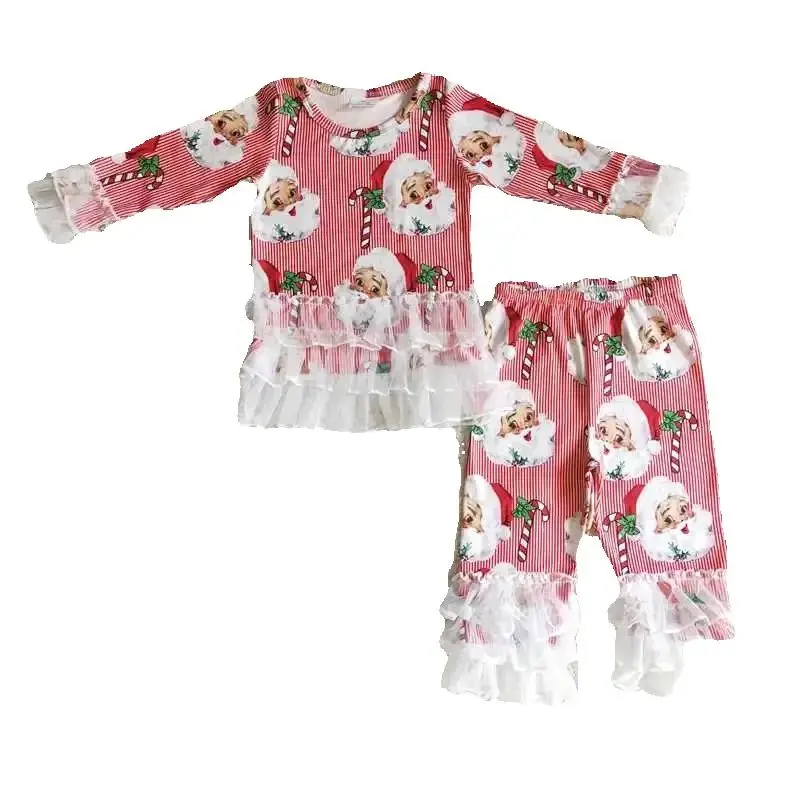 

New fashion RTS boutique boy Baby Boys Girls Christmas lace Pajamas Clothes Sets kids clothes sets baby boy fall kid outfits