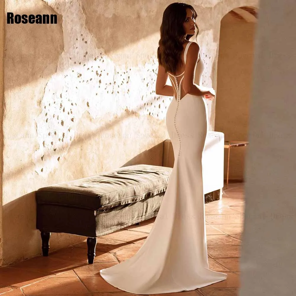 Exquisite Mermaid Wedding Dress V-Neck 2024 Design Button Sleeveless Open Back Satin Bride Dresses Floor Length robe de mariée