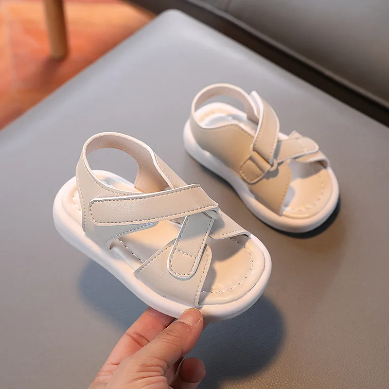 Simple Cross Strap Children Slipper Anti Slip Kid Shoe Comfort Beach Shoe Summer Girl Boy Shoe Leather Surface Soft Soled Sandal