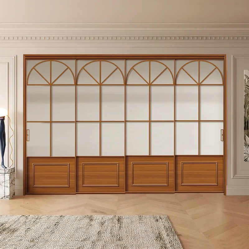 Japanese Style Aluminum Alloy Sliding Door Retro Kitchen Balcony Partition Door Log Color Antique Home Interior New Design