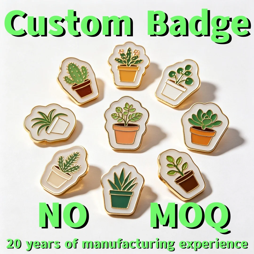 Custom Plant Enamel Pins Personalized Houseplant Lapel Pins Gold Plated Metal Badge No MOQ Cute Potted Plants Hard Enamel Pin