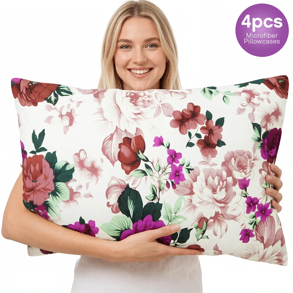 4pcs Full Polyester Brushed Fabric Pillowcases 51x66cm 50x75cm Soft Breathable for All Ages Bedroom Use Printed Design