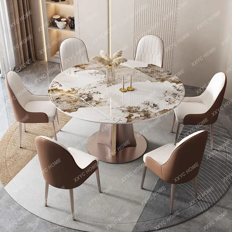 

Stone Plate Dining Table Italian-Style Light Luxury Bright Household Square and round Dual-Use Folding Table