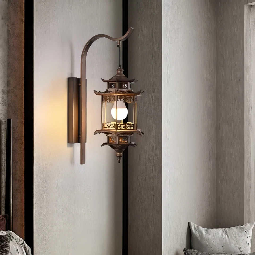Traditional Oriental Pagoda Wall Light for Patio Porch Garden Balcony Zen Elegant Outdoor Contemporary Decor E27 light source