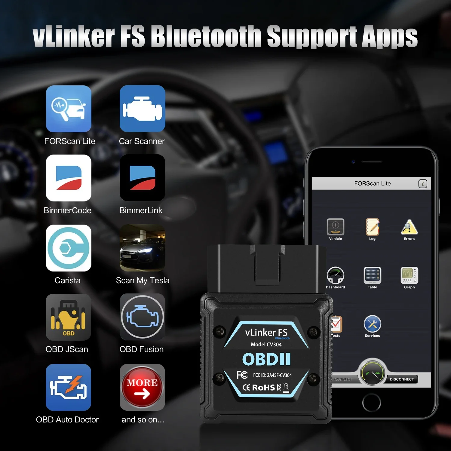 Vgate vLinker FS بلوتوث لفورد FORScan HS-CAN MS-CAN 3Mbps لنظام أندرويد/IOS ELM327 Obd 2 Obd2 أدوات الماسح الضوئي التشخيصي للسيارة