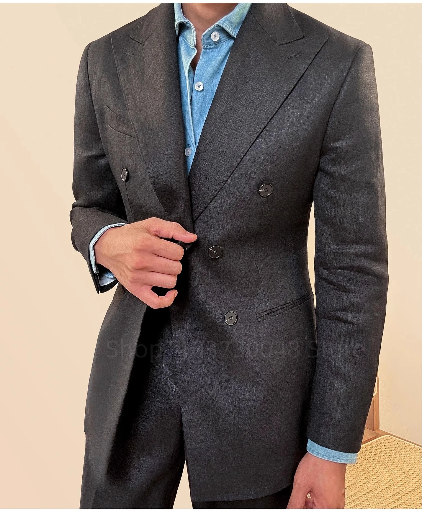 

2 Piece Gray Wedding Men Suits Slim Fit Peak Lapel Double Breasted Blazer Pants Formal Business Groom Tuxedo Fashion Men Clothes