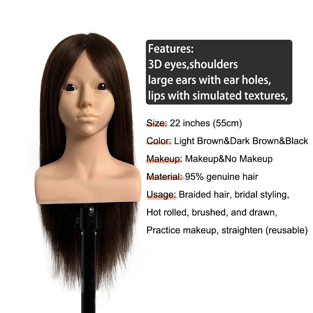 95% Human Hair Mannequin Head With Shoulders for Hairstyling Training Practice Head for Braiding, Hairstyle Design, Curly etc