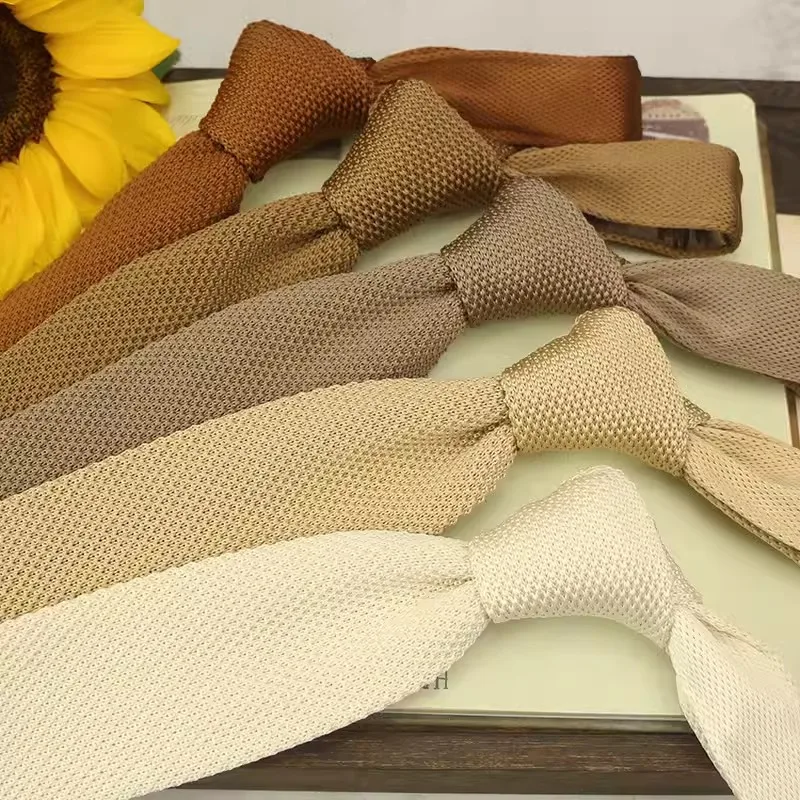 coffee flat head knitted tie men's 6CM narrow version British casual versatile women's college style, solid color personality