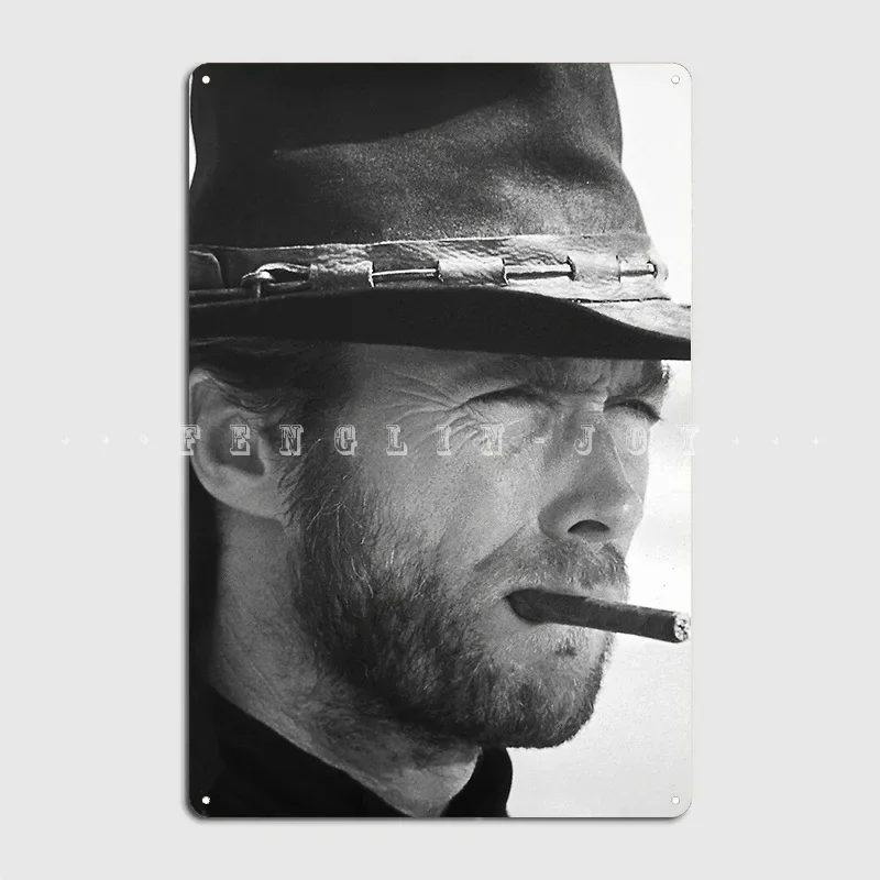 Clint Eastwood Cigar Black And White Photography Metal Sign Personalized Club Bar Wall Decor Pub Tin Sign Poster