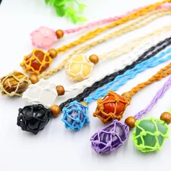 Natural Tumble Stone Crystal Cage Holder Necklace Pendant Healing Crystals with Adjustable Hand-Woven Rope Jewelry Gift