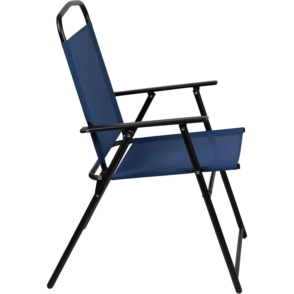 طقم حديقة فناء كحلي مكون من 6 قطع من EMMA + OLIVER مع طاولة ومظلة و4 كراسي قابلة للطي