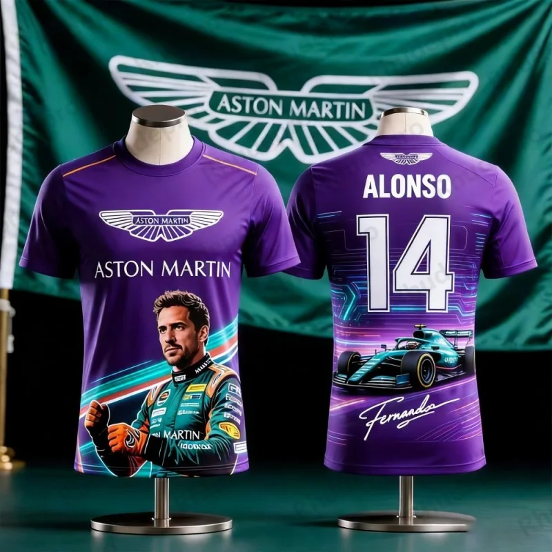 

Футболка Aston Martin 2026 с номером Фернандо Алонсо. Футболка 14 T Spanish Racers Team Racing Suit, быстросохнущая, винтажная