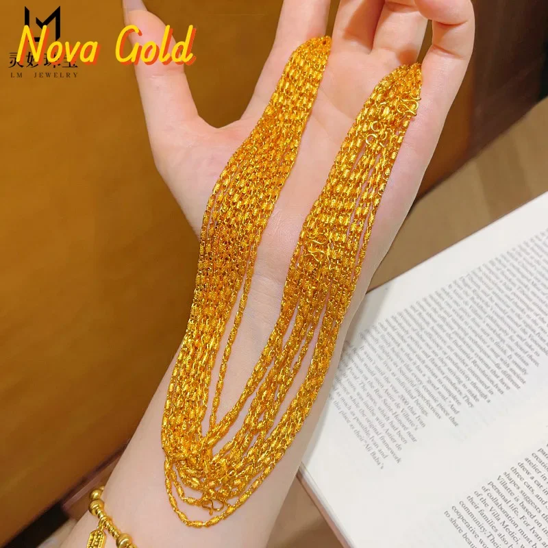 NovaGlod Ancient method 24K gold brushed star bamboo tube chain necklace 9999 real gold gilt bucket chain DIY pendant pendant ve