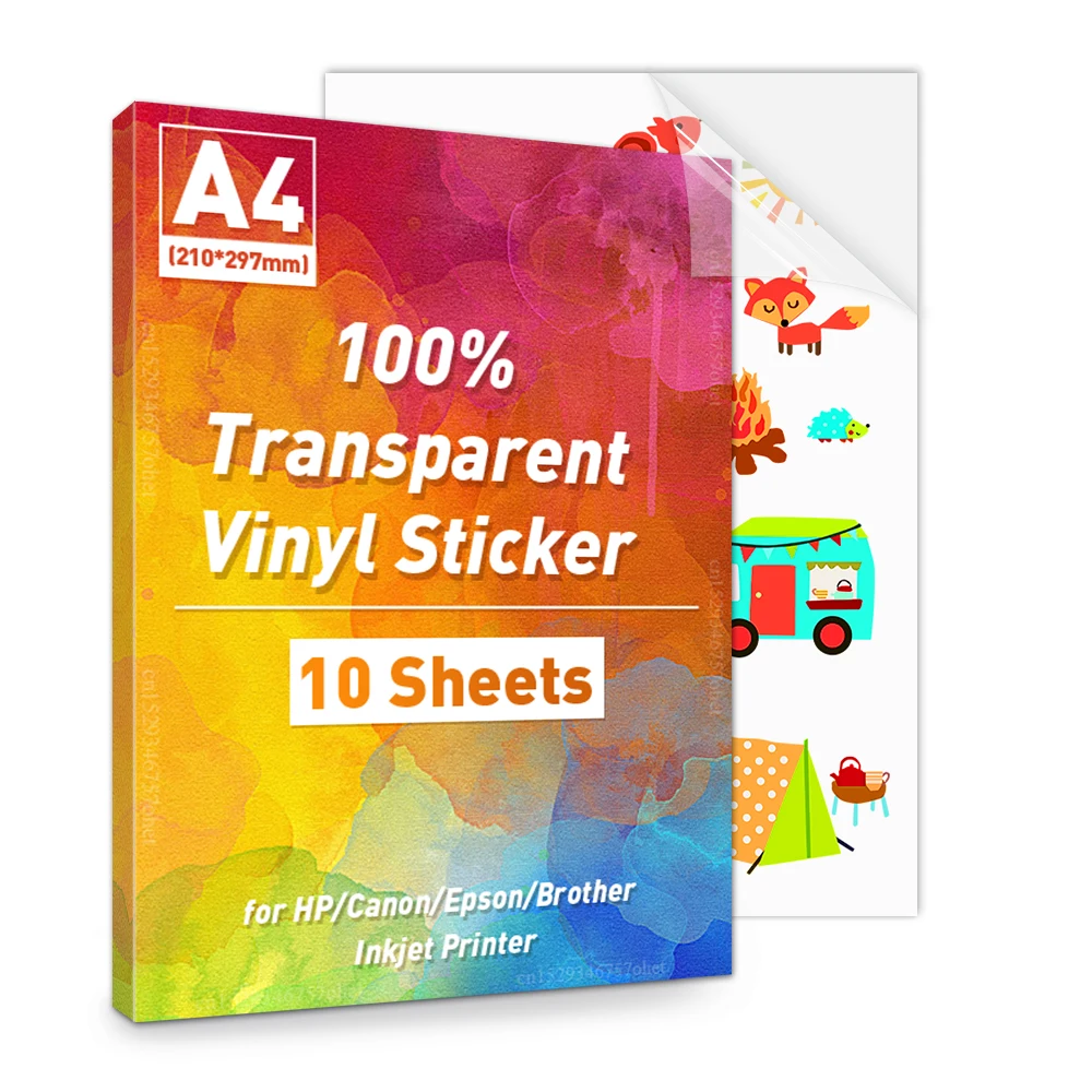 100% Transparent A4 Paper Sheets Adhesive Printable Label Sticker Paper Glossy for Inkjet Printer Clear Vinyl Label Copy Paper