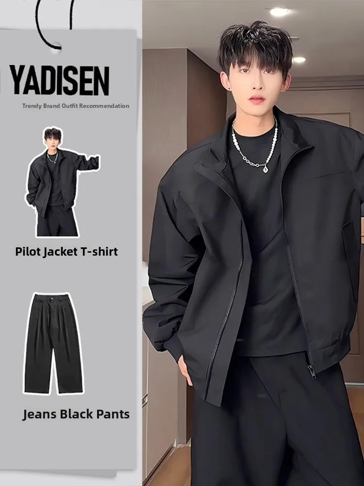 

Men's Bomber Jaet Flight Coat Spring Autumn American Tee-Proof Fce Baseball orm Set oulder Stand Collar Outfit