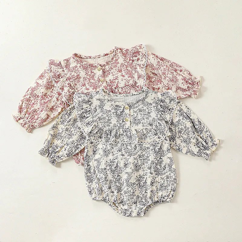 2024 Infant Baby Girl Romper Flower Printing Fashion Newborn Jumpsuit  Princess Clothes Children Girls Autumn Trend Clothing