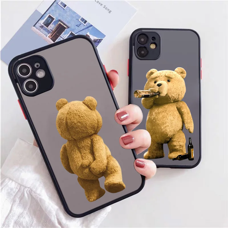 

Cartoon Teddy Bear Couple Case for iPhone 14 13 12 11 Pro MAX X XS MAX XR Mini SE2 6S 7 8 Plus Shock proof Hard Translucent Case