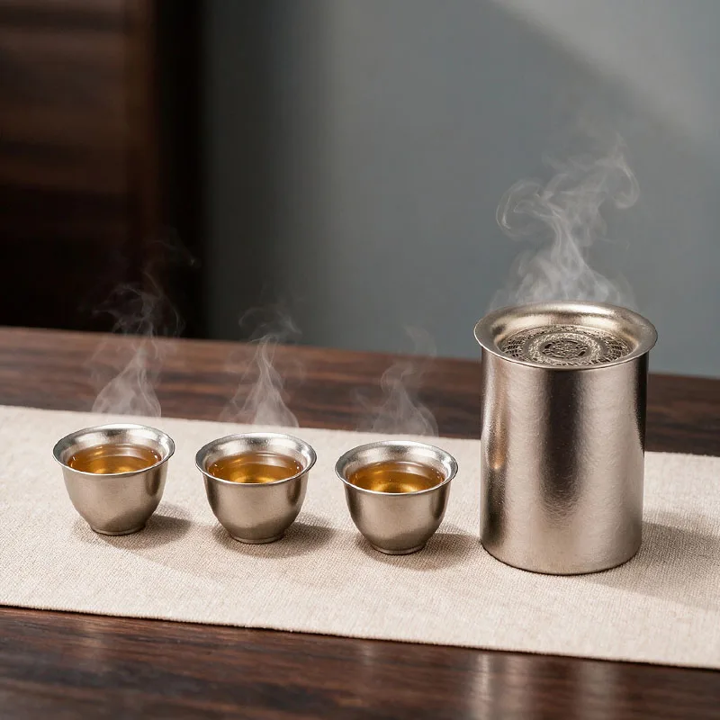 300ml Pure Titanium Tea Infuser + Tea Cup Set, Integrated Storage Tea set,Lightweight,antibacterial,, high-grade business Gift