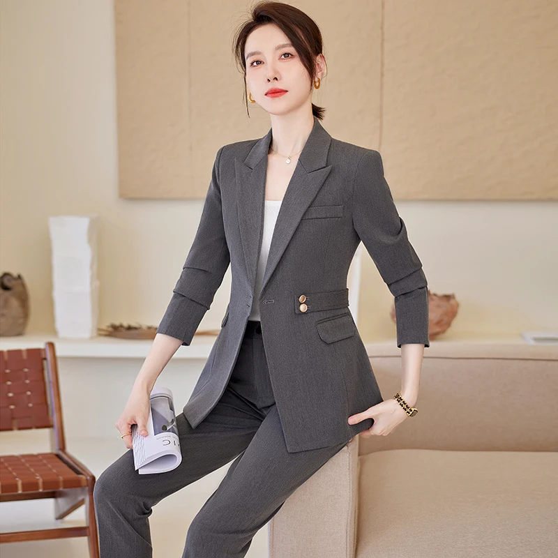 NAVIU Navy Blue Suits Women New Autumn High End Fashion Temperament Business Formal Long Sleeve Ladies Lady Blazer And Pants