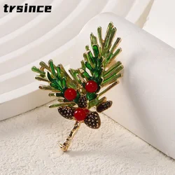Vintage Christmas Brooch Rhinestone Pine Cone Leaf Corsage High-end Fashion Exquisite Festive Pins Best Jewelry Gifts