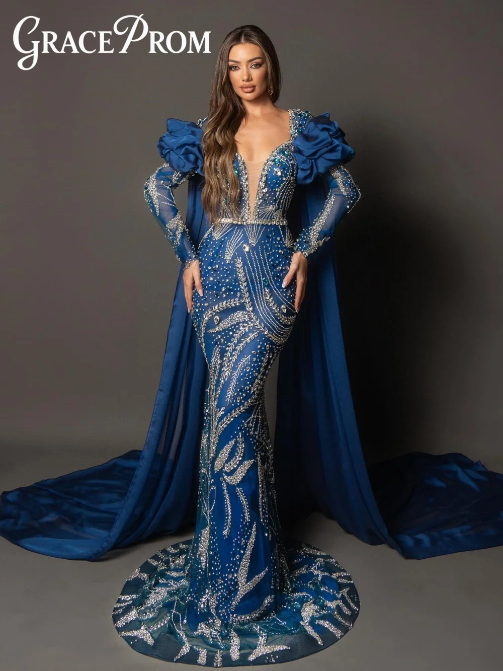 GraceProm Trendy  Black-Gold Evening Dress 2026 Embellished Patterned Carpet Gown Fashionable A-Line Floor-Length Party Gown ف