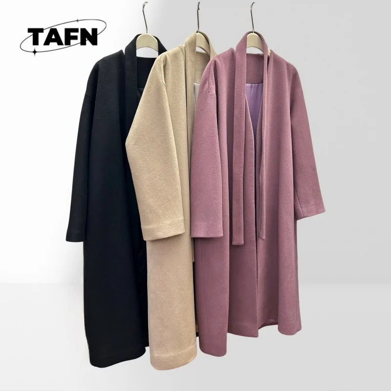 

Popular European and American Style Wool Warm Windproof Banquet Luxury Senior Ladies Long-Cut Coat Trendy SimpleA25261