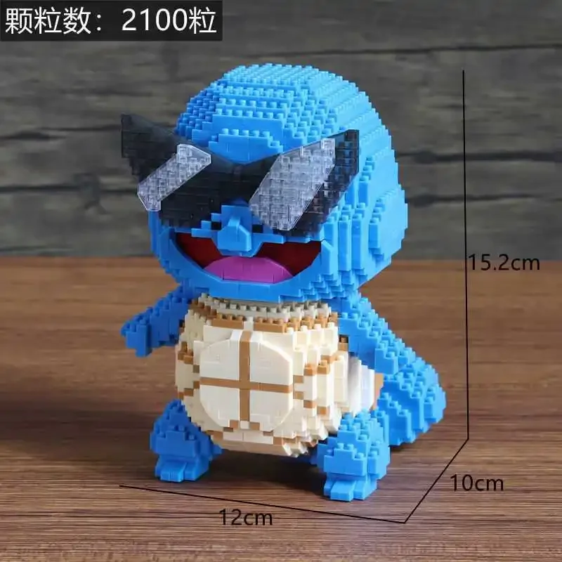 2100pcs 7196A Sunglasses Squirtle Micro Diamond Bricks Pokemon Building Block Anime Figure  Figures Model Toys for Kids