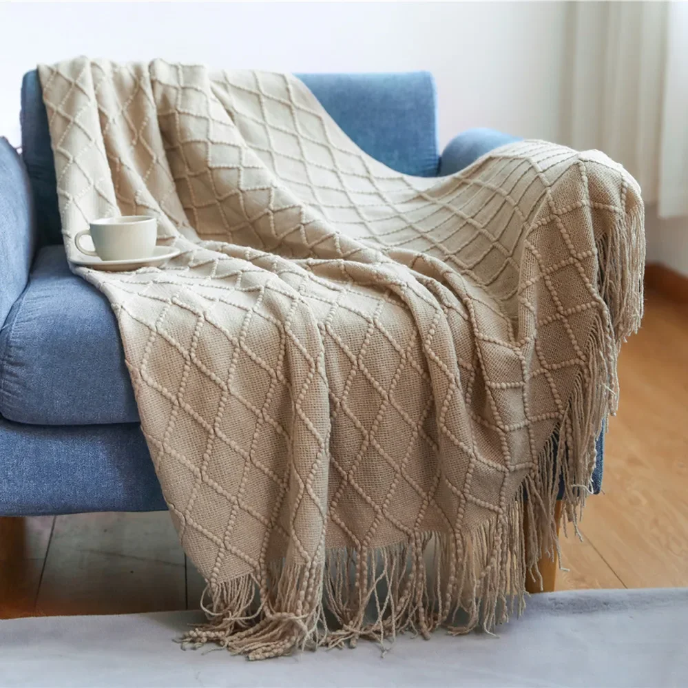 Knit Plaid Blanket With Tassel Super Soft Bohemia Throw Blanket for Bed Sofa Cover Bedspread Decor Blankets 14 Colors