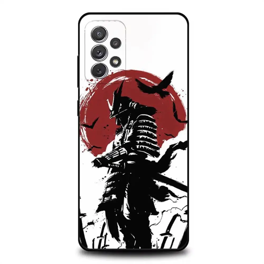 日本の武士道サムライ電話ケースサムスン S 25、24、23、22、30、21、10、9、ウルトラ、プラス、ライト、FE、4、5G ブラックソフトケース