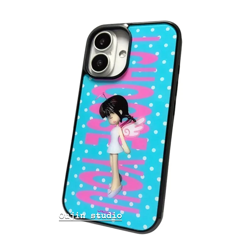 Korean Ins Polka Dots Angel Girl Phone Case For iPhone 18 Pro Max 17 Air 16 15 14 Plus 13 12 11 Shockproof Silicone Back Cover