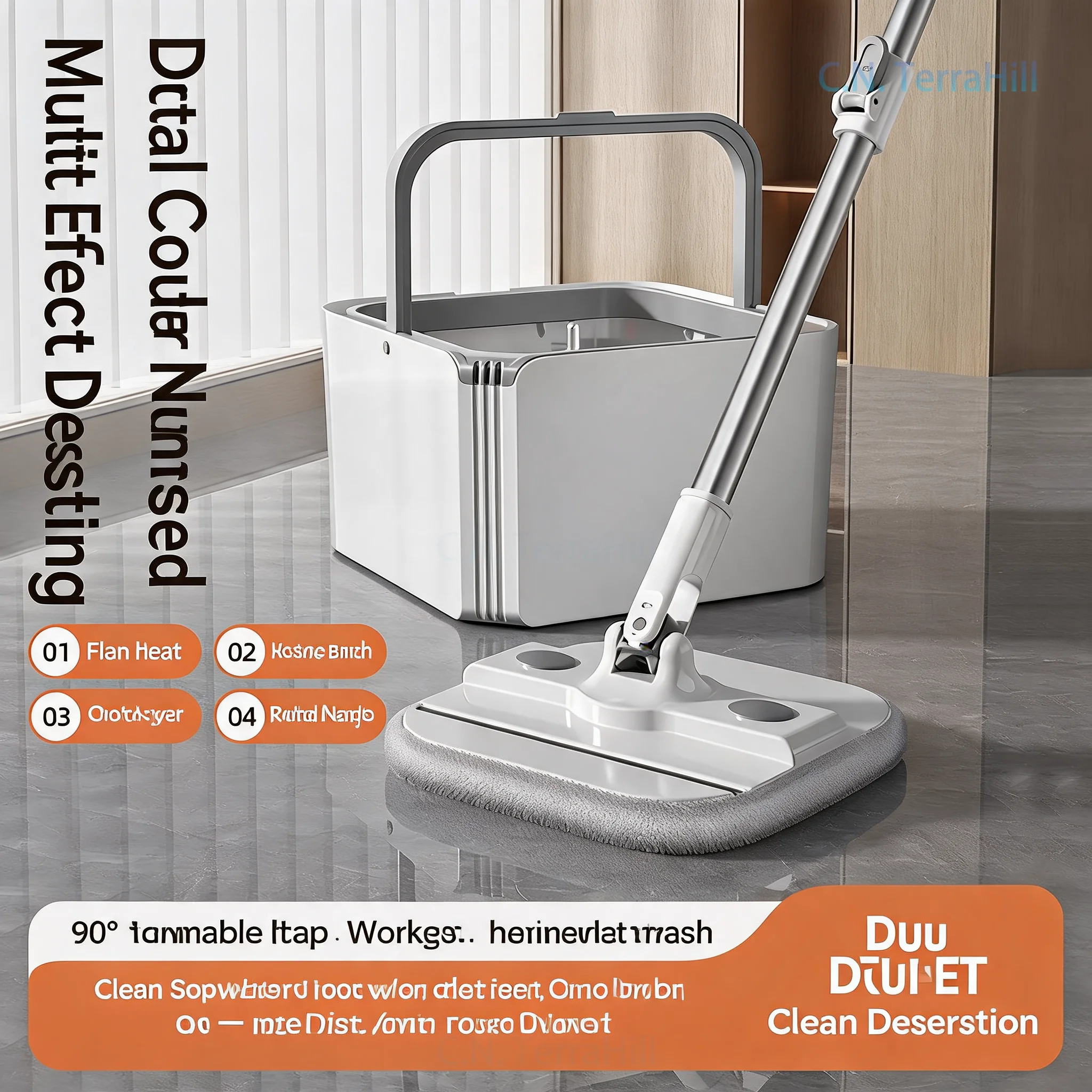 Hands-Free Rotating Mop Bucket Set with Clean and Dirty Water Separation, Flat Mop for Dry and Wet Use, Effortless Floor