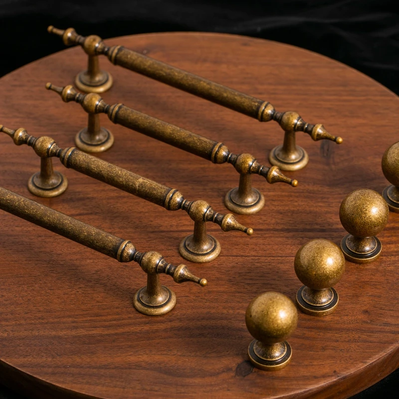 Antique Brass Kitchen Cabinet Handle European Style Vintage Luxury Bronze Pull Furniture Wardrobe Pull Drawer Cupboard Door Knob