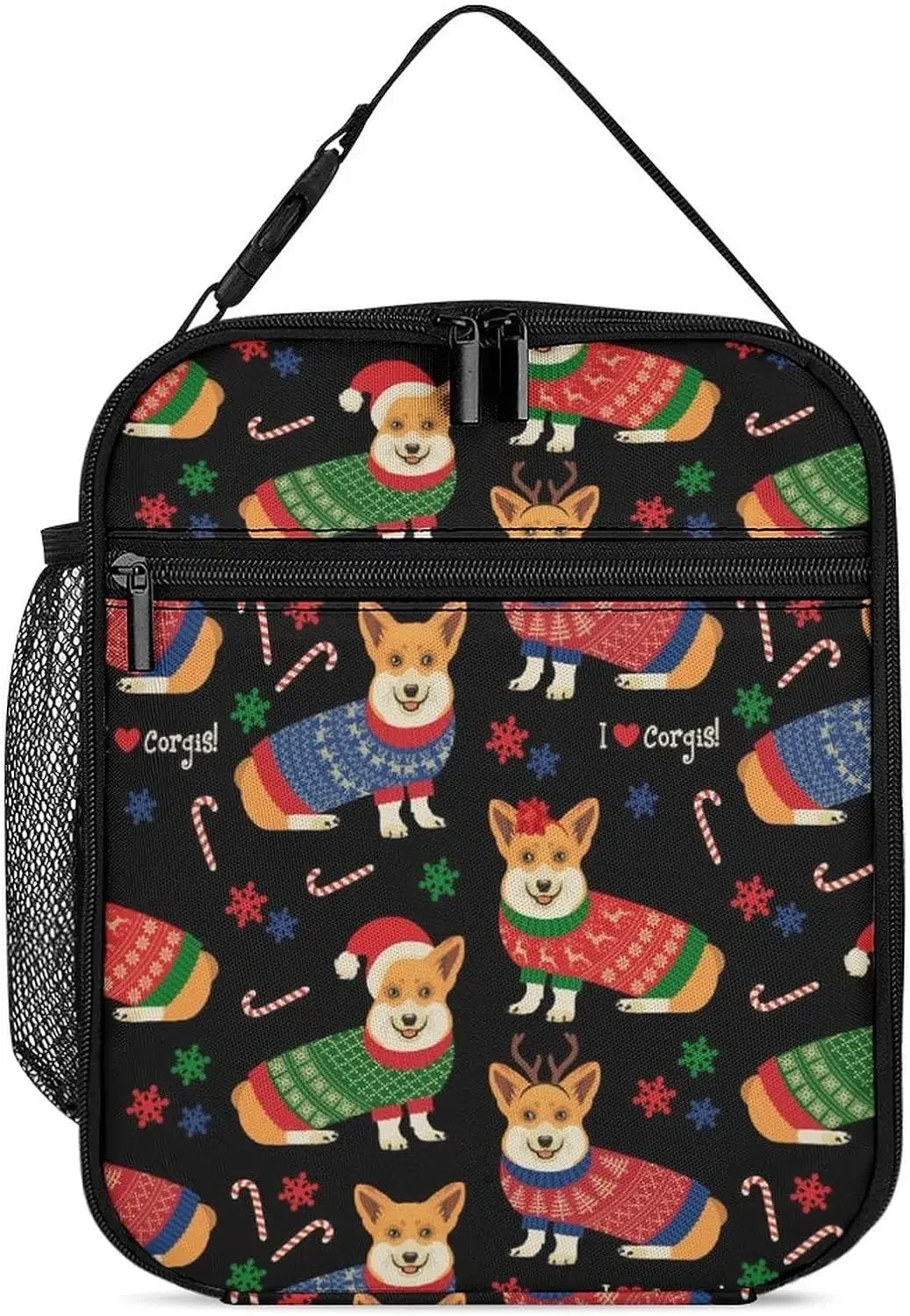 

Lunch Bag for Men Women Meal Prep - Large Capacity Christmas Pattern with Corgis Dog Art Storage Bag Organizer Po