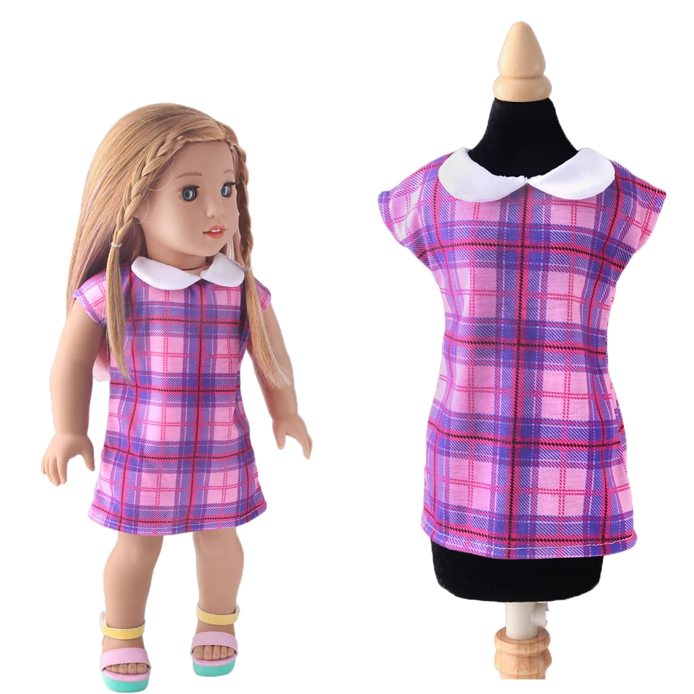 18 Inch Doll Girl Fashion Plaid Skirt Pink Doll Collar Slim Fit A-Line Skirt Doll Fashion Set Simple Fashion Doll Accessories