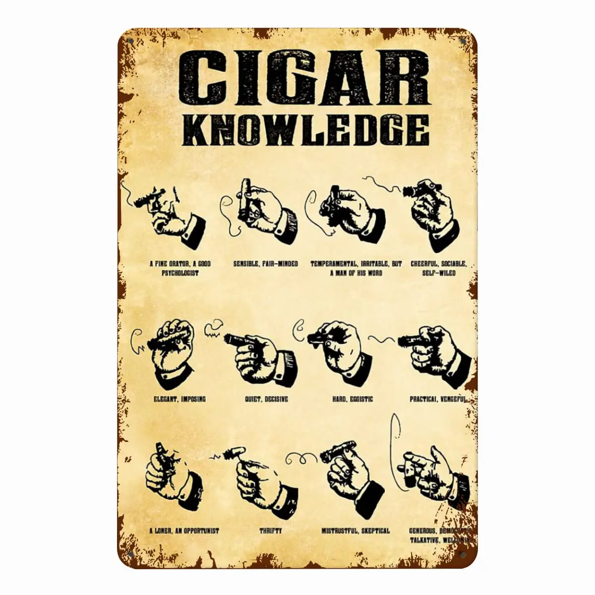 Cigar Knowledge,for Vintage Poster Metal Tin Signs Iron Painting Plaque Wall Decor Bar Cat Club Novelty Funny Bathroom Toilet Pa