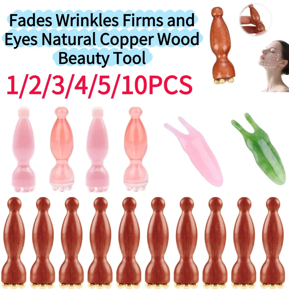 1/2/3/4/5/10PCS Fades Wrinkles Firms and Eyes Natural Copper Wood Beauty Tool Radiant Skin Savior Lymphatic Detox Face Massager