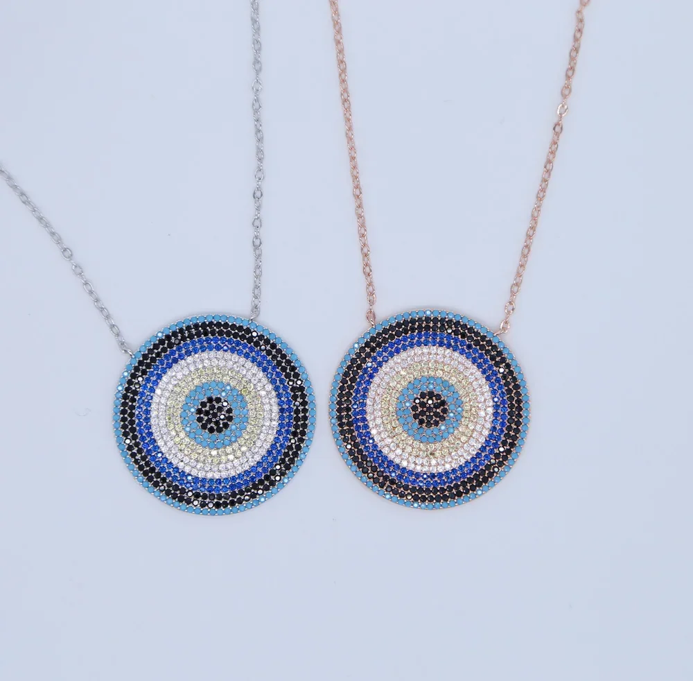 Round Shape fashion AAA Zircon micro pave black cz and blue zirconia pendant Necklaces Jewelry NEW disc necklace