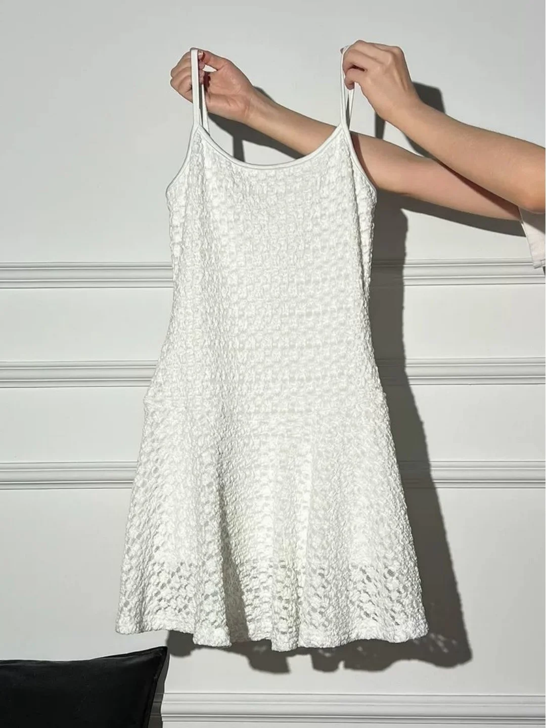 

Elegant Lace Hollow out Strap Dress plus Size Loose Slimming A-Line Skirt Casual Summer Dress for Women High Waist Thin Fabric