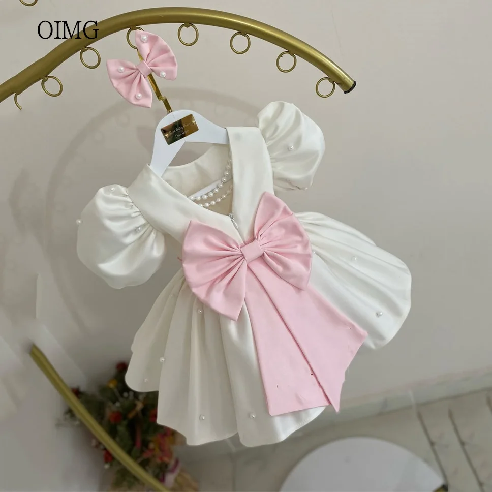 oimg-ivory-o-neck-a-line-flower-girl-dresses-pink-bow-back-puff-sleeve-wedding-party-dress-knee-length-birthday-dress-customized