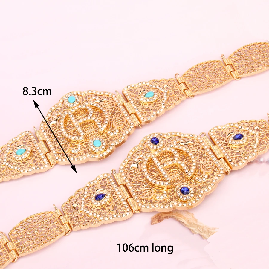 Gold Plated Moroccan Letter R Caftan Belts Muslim Wedding Belt Crystal Arabia Middle East Wedding Collections Ethnic Bride Gifts