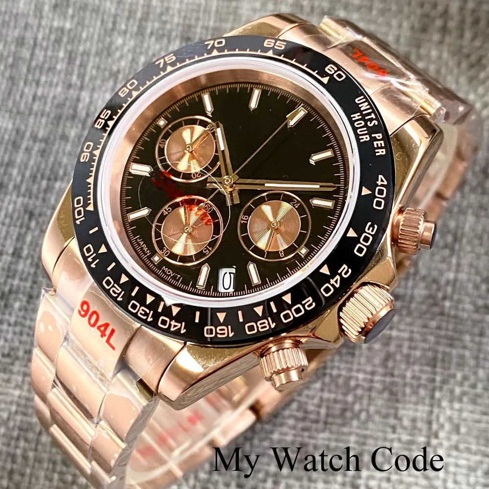 Nologo lua relógio rosa ouro velocidade chronograph vk63 ss relógio de quartzo para homem logotipo personalizado 904l pulseira relógio esporte de luxo relogio