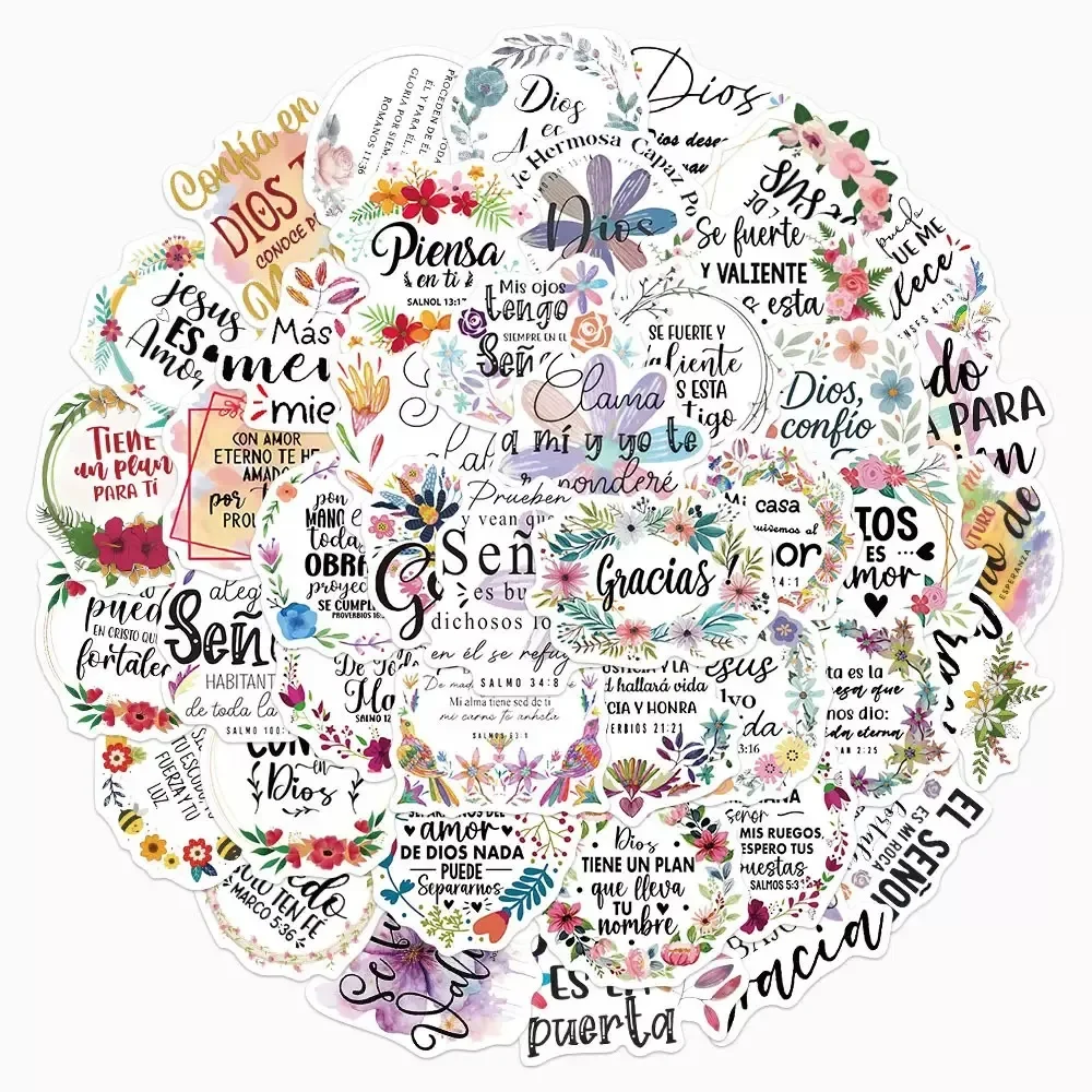 

10/50pcs Spanish Bible Motivational Stickers Cute Exquisite Materials Decal Phone Laptop Suitcases Water Cup Waterproof Sticker
